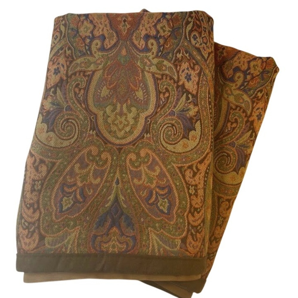 Ralph Lauren Paisley Tapestry Pillow Covers Set of 2 Brown Trim 26x26